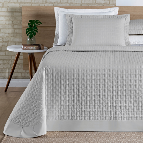 Cobreleito Queen Size Camesa Casa Blanca 200 Fios 100%algodao Toque Extra Macio Madri:cinza