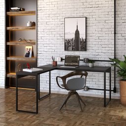 Mesa de Escritório em L Estilo Industrial 1,50x1,50m Kuadra Preto Ônix - 2