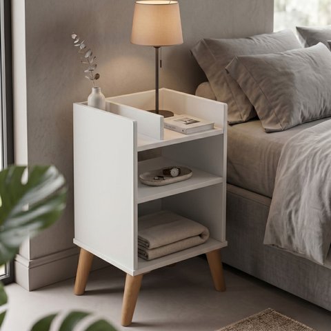 Mesa de Cabeceira Lateral de Cama Multiuso Branca