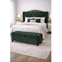 Ver imagem 1 de Kit de Quarto Lisboa Cabeceira de Cama Box e Calçadeira Baú Queen 160 Cm Suede Verde Escuro Eli Móve