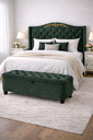 Ver imagem 1 de Kit de Quarto Lisboa Cabeceira de Cama Box e Calçadeira Baú Queen 160 Cm Suede Verde Escuro Eli Móve