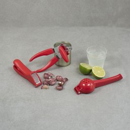 Kit abridor de lata espremedor alho e limão vermelho – Oikos - 5