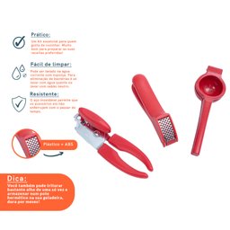 Kit abridor de lata espremedor alho e limão vermelho – Oikos - 3