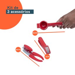 Kit abridor de lata espremedor alho e limão vermelho – Oikos - 2