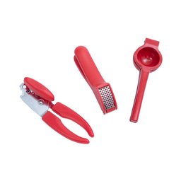Kit abridor de lata espremedor alho e limão vermelho – Oikos - 1