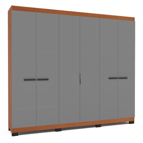 Roupeiro Lisboa 6 Portas 4 Gavetas 242x214cm Freijó/Cinza 240843