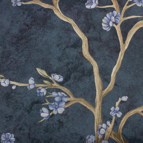 Papel de Parede Floral Tons de Azul e Dourado com Cola Inclusa