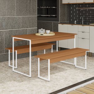 Mesa de Jantar com 2 Bancos Li013 136cm Crome Industrial