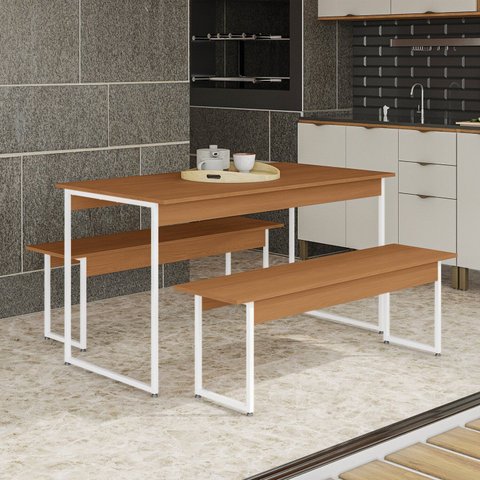 Mesa de Jantar com 2 Bancos Li013 136cm Crome Industrial