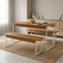 Ver imagem 1 de Conjunto Mesa de Jnatar com 2 Bancos 136 x 72cm Industrial LI013 Canela/Branco