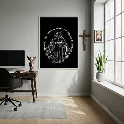 Quadro Nossa Senhora Das Graças Moderno Minimalista-70x50cm:moldura Branca