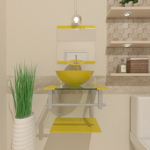 Gabinete de Vidro para Banheiro 40cm Cuba Redonda Ac Amarelo