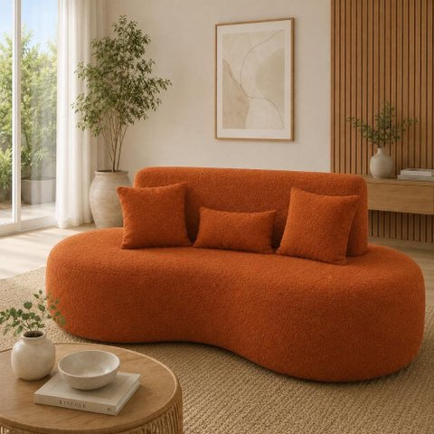 Sofá 2 Lugares Orgânico Curvo Sala de Estar Living 153 x 80 Pequeno com 3 Almofadas Casa Lar