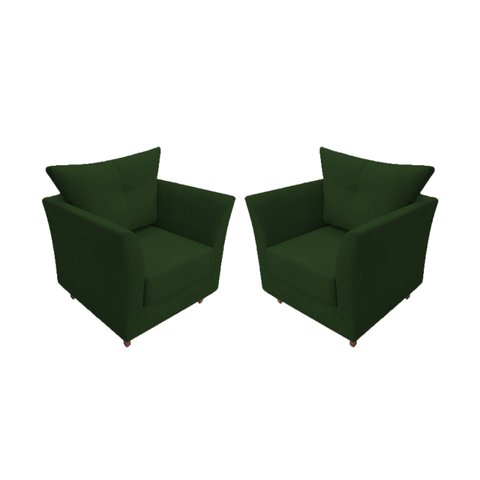 Kit 2 Poltronas Decorativa Isis Suede Verde Pés Madeira Mz Decor