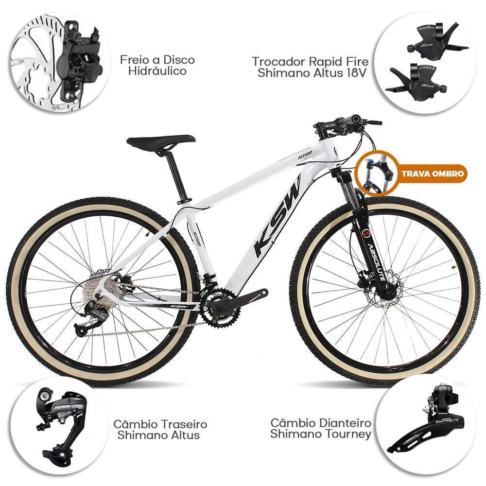 Bicicleta Aro 29 KSW 18V Alumínio Shimano Freio a Disco 15'' Branco/Preto - H429 - 2