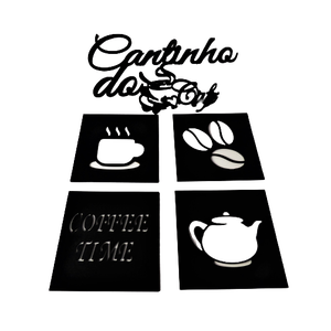 Kit 5 quadros de decoração Cantinho do Café Preto
