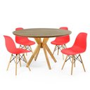 Ver imagem 1 de Conjunto Mesa de Jantar Redonda Marci Premium Natural 120cm com 4 Cadeiras Eames Eiffel - Vermelho