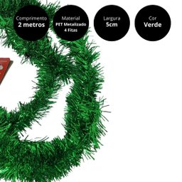 Kit 5 Festões Metalizado Brilhante Multi-colorido 5 Cores 5cm X 2 Metros - Magizi - 5