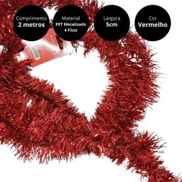 Kit 5 Festões Metalizado Brilhante Multi-colorido 5 Cores 5cm X 2 Metros - Magizi - 2