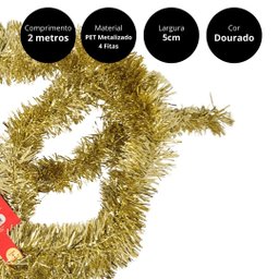 Kit 5 Festões Metalizado Brilhante Multi-colorido 5 Cores 5cm X 2 Metros - Magizi - 4