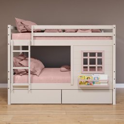 Beliche Infantil com Janela e Gavetas Madeira Maciça Branco/ Rosa Housin - 1