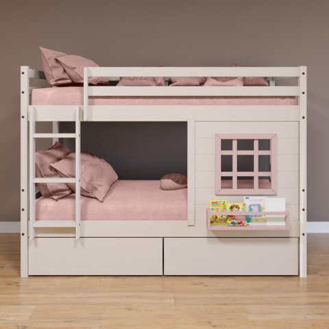 Beliche Infantil com Janela e Gavetas Madeira Maciça Branco/ Rosa Housin