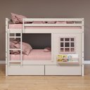 Ver imagem 1 de Beliche Infantil com Janela e Gavetas Madeira Maciça Branco/ Rosa Housin