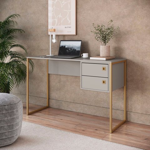 Mesa Escrivaninha Industrial Office 120cm com 2 Gavetas P1012 Arenas/dourado