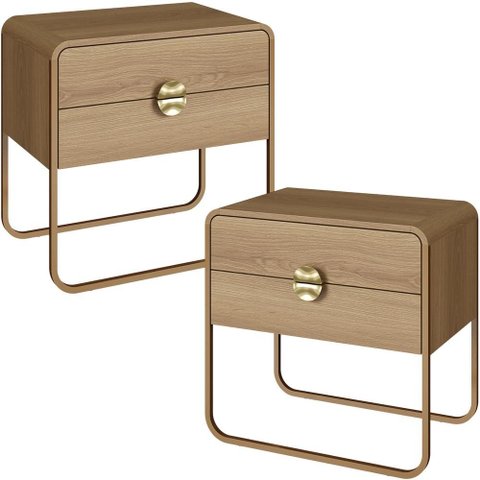 Kit 02 Mesas de Cabeceira Industrial Orgânico 2 Gavetas Alek A03 Hanover Dourado - Lyam Decor