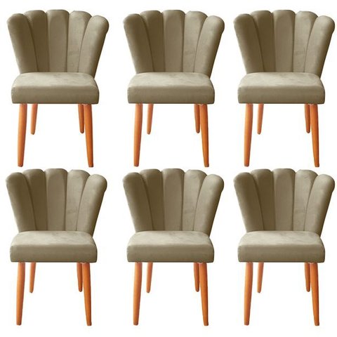 Kit 6 Cadeiras Poltrona Sala de Jantar Penteadeira Reforçada Decorativa Pétala Suede Capuccino