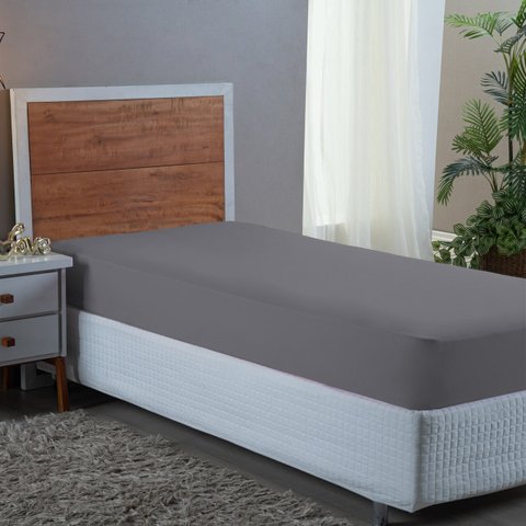 Forro Cama Solteiro 400 Fios Poliéster com Elástico Toque Macio:cinza