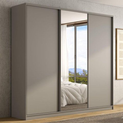Guarda Roupa Casal 3 Portas de Correr 260cm com Espelho Mdf Cor:grigio