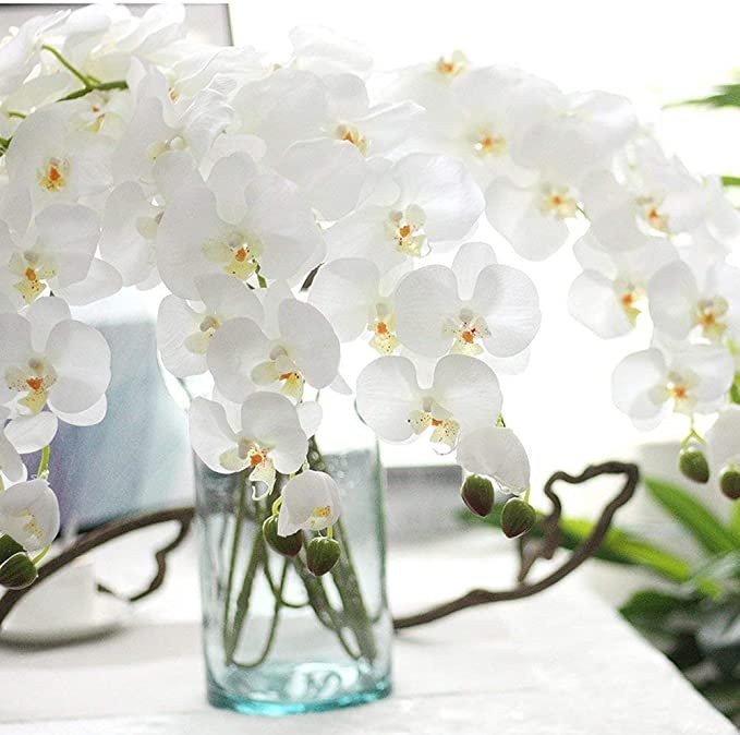 1 Flor Artificial Orquídea de Silicone Branca Toque Real 3D - 3