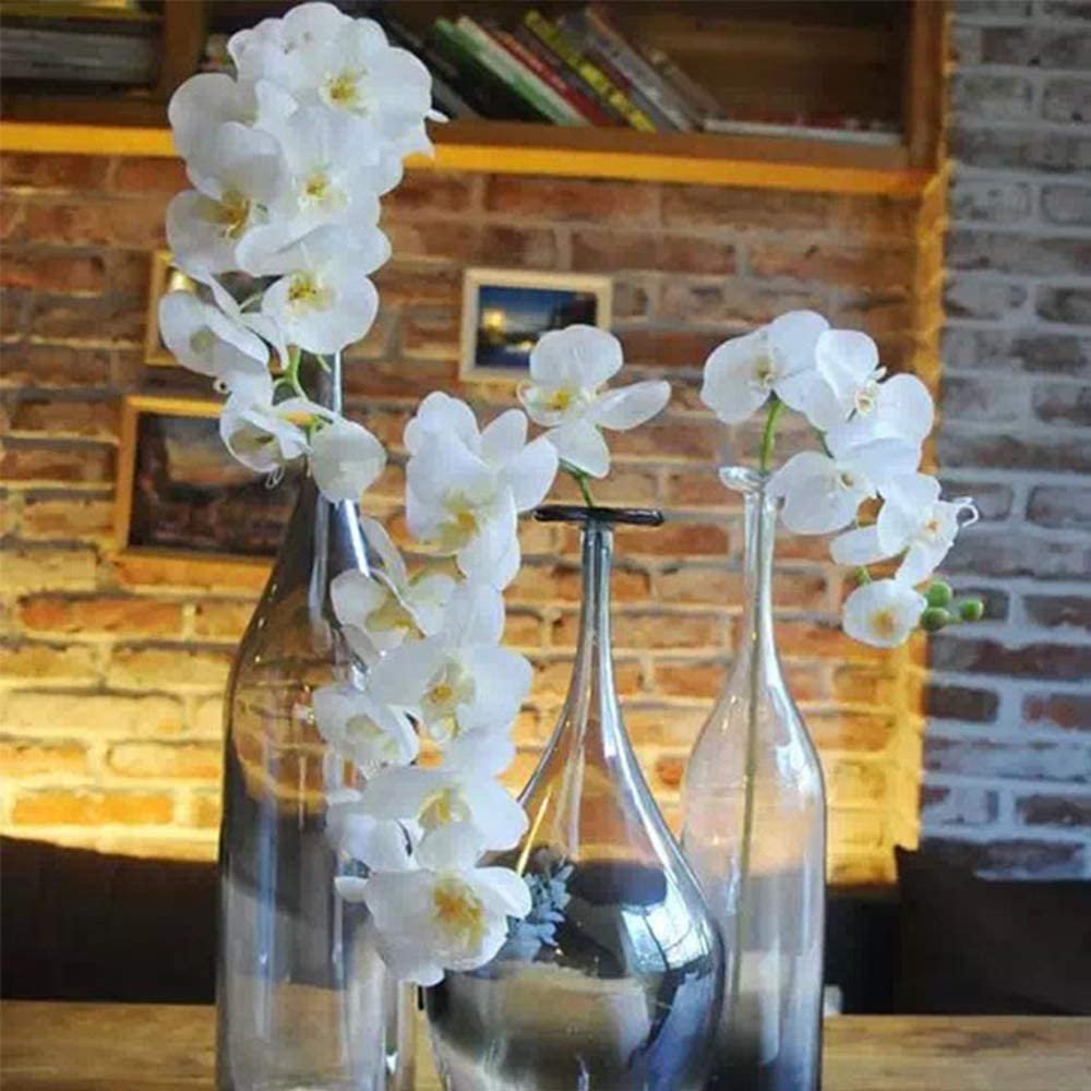 1 Flor Artificial Orquídea de Silicone Branca Toque Real 3D - 4