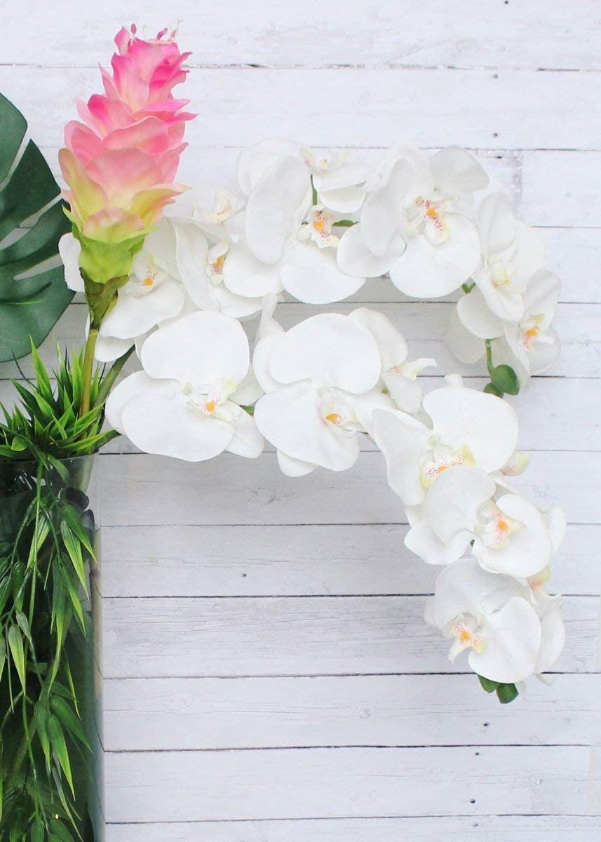 1 Flor Artificial Orquídea de Silicone Branca Toque Real 3D - 5