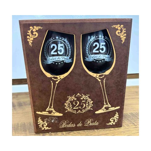 Kit 2 Taças Vinho Bodas de Prata 25 Anos Camargo Center 99185
