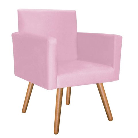 Poltrona Decorativa Nina Suede Rosa Bebê
