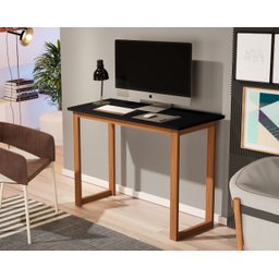 Mesa Estudo Para Notebook, Tampo MDF Pés Em Madeira:Preto - 2