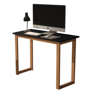 Mesa Estudo Para Notebook, Tampo MDF Pés Em Madeira:Preto