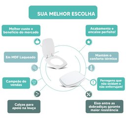 Tampa Vaso Sanitário Madeira Laqueada Stylus Branco para Bacia Celite - 4