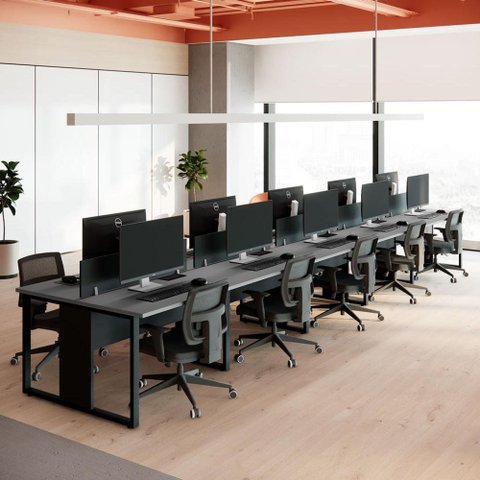 Plataforma de Trabalho 6,00 m para 10 Pessoas com Caixas de Tomadas e Divisórias Estilo Industrial