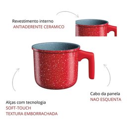Leiteira Fervedor Caneco Antiaderente Ceramica Cooktop Fogão Indução Vermelho Volcano Euro Colorston - 5