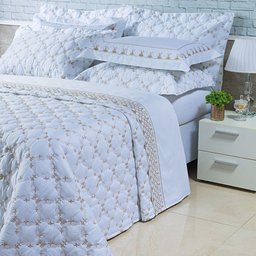 Kit Cobre Leito Colcha Garland Queen 100% Algodão 400 Fios Acetinado Bordado 5 Peças - Branco - 3