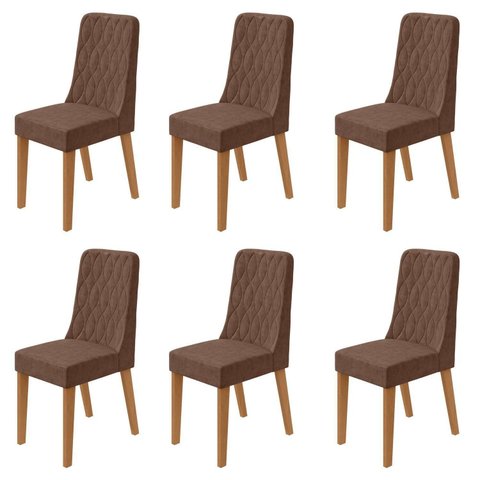 Kit 6 Cadeiras de Jantar Estofadas Luar Marrom Amendoa/Morano Avelâ