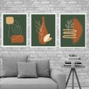 Ver imagem 2 de Kit 3 Quadros Boho Verde Musgo e Terracota 33x24cm:madeira Branca
