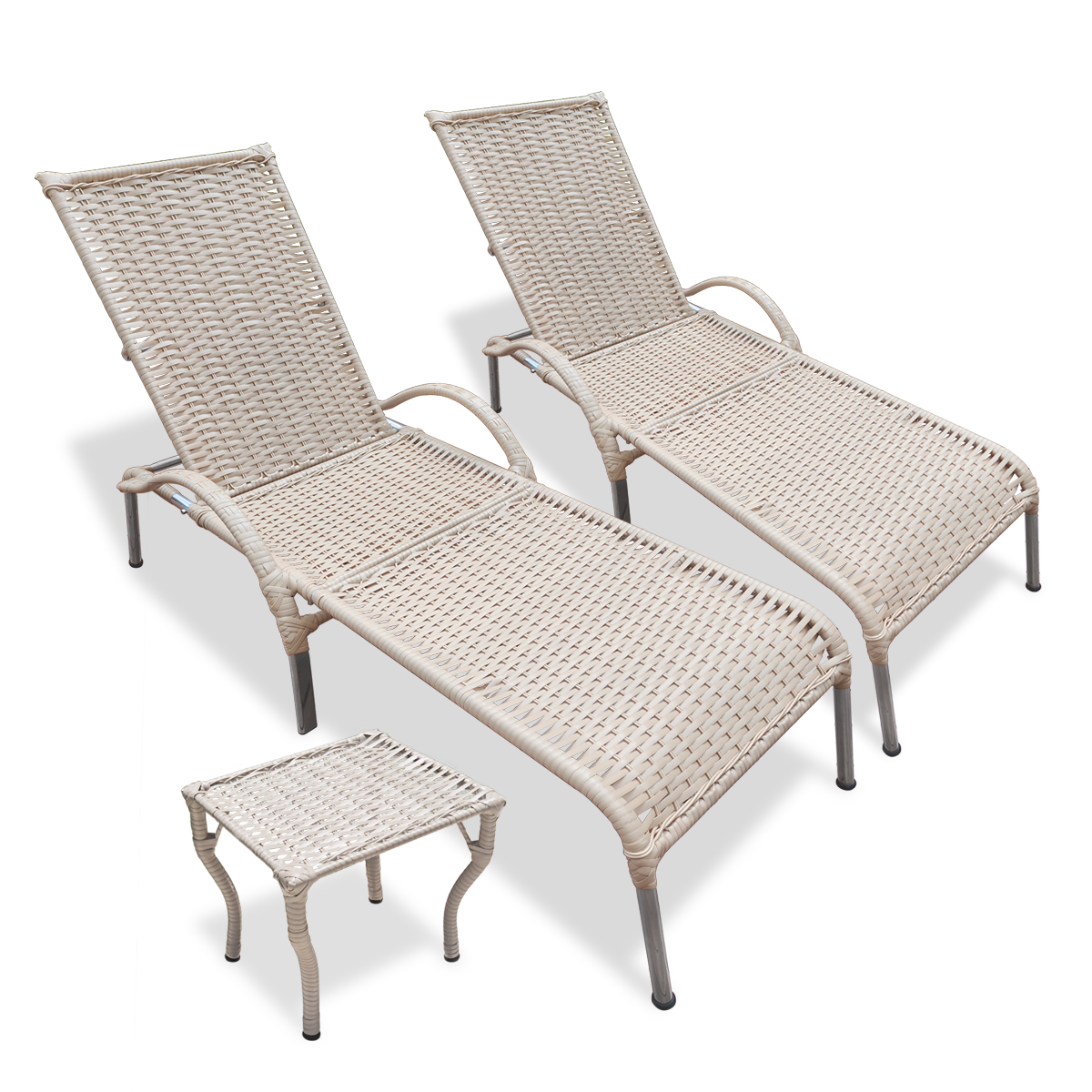 2 Cadeiras Fibra Sintética Regulável P/ Varanda Julia + Mesa Cor: Fendi - 1