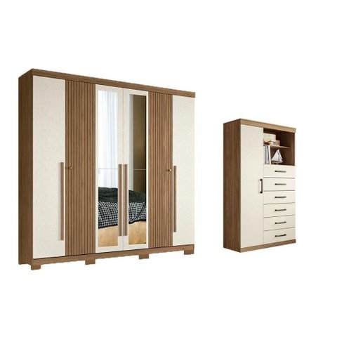 Guarda Roupa +cômoda 2 Peças Qc351 Jatoba/areia - Santos Andirá