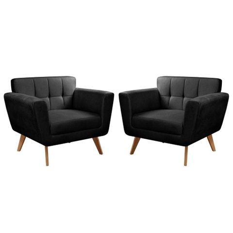 2 Poltronas Decorativa Bruna Living Sala Quarto Recepção - Veludo Preto 410