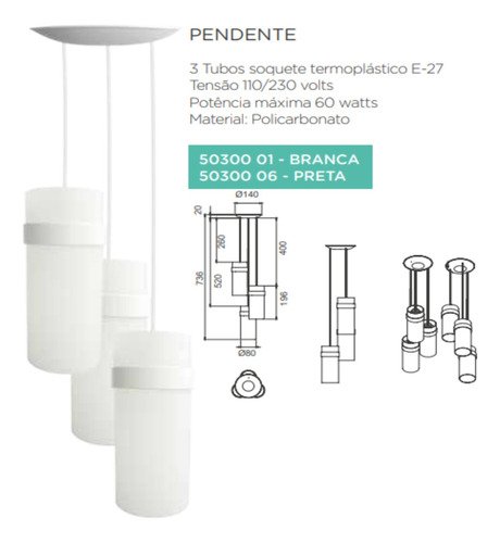 Lustre Pendente Triplo Luminária Cozinha Quarto Sala Branco - 2