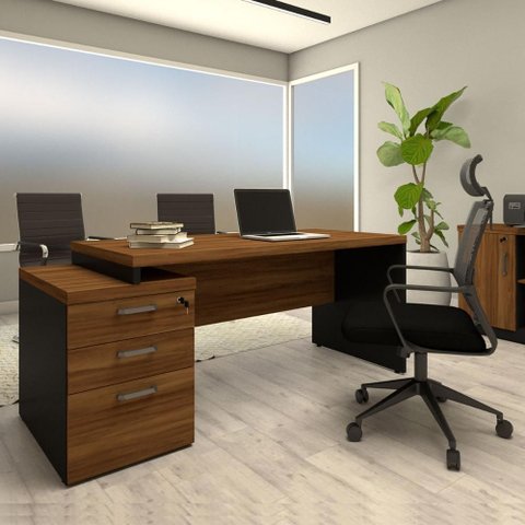 Mesa Escritório Executiva 170cm a 192cm 3 Gav. Pé Painel F5